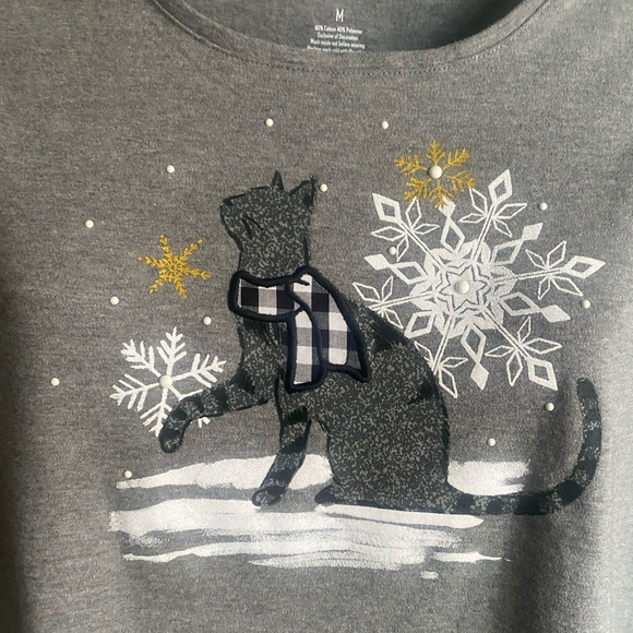 Croft & Barrow Heather Gray and Cat Winter Graphic Long Sleeve Tee 🐈⬛ - Picture 4 of 5
